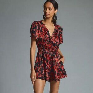 Anthropologie:  The Somerset Romper, Size S, Red Floral on Black